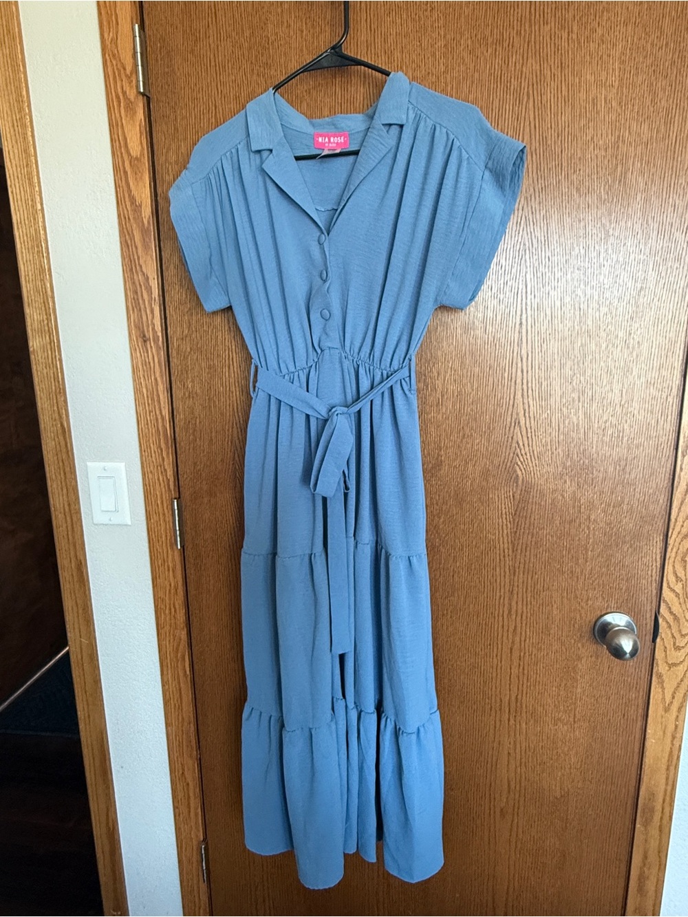 Blue Button-Front Tiered Maxi Dress